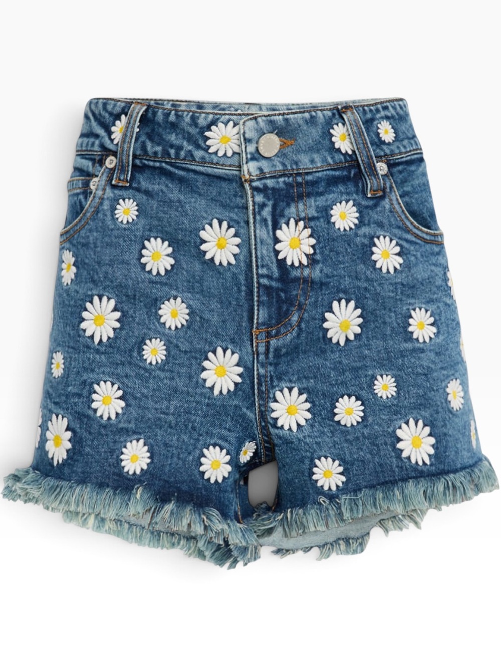 Alice + Olivia Warren Embroidered Floral Raw Hem Denim Shorts